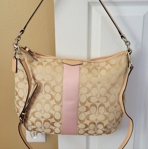 Coach Crossbody Bag Tan with Light Pink Stripe